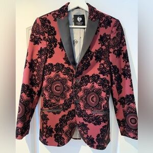 Twisted Tailor Blazer Men Sz 34R Black Burgundy Textured Velvet Dandy Old Money